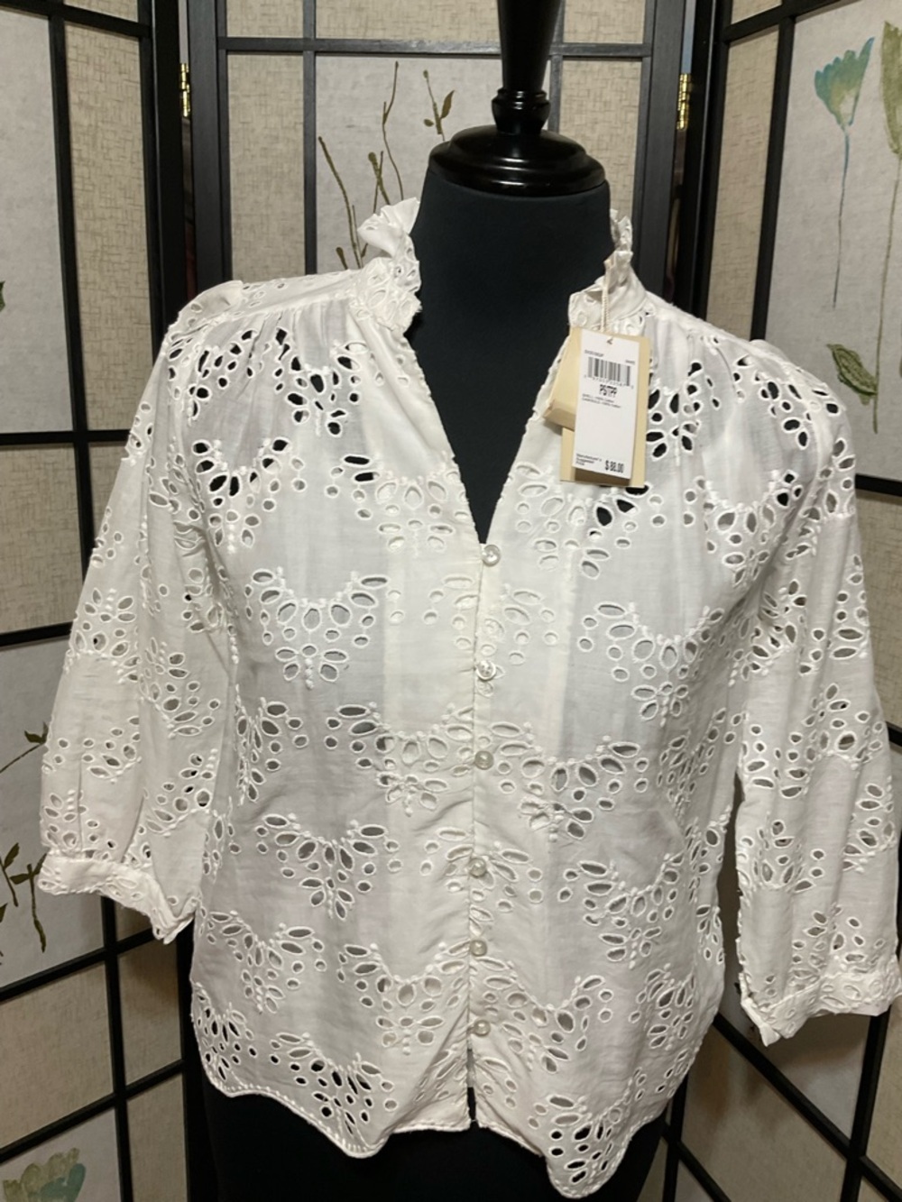 Elie Tahari White Eyelet Button Down Top with Camisole.